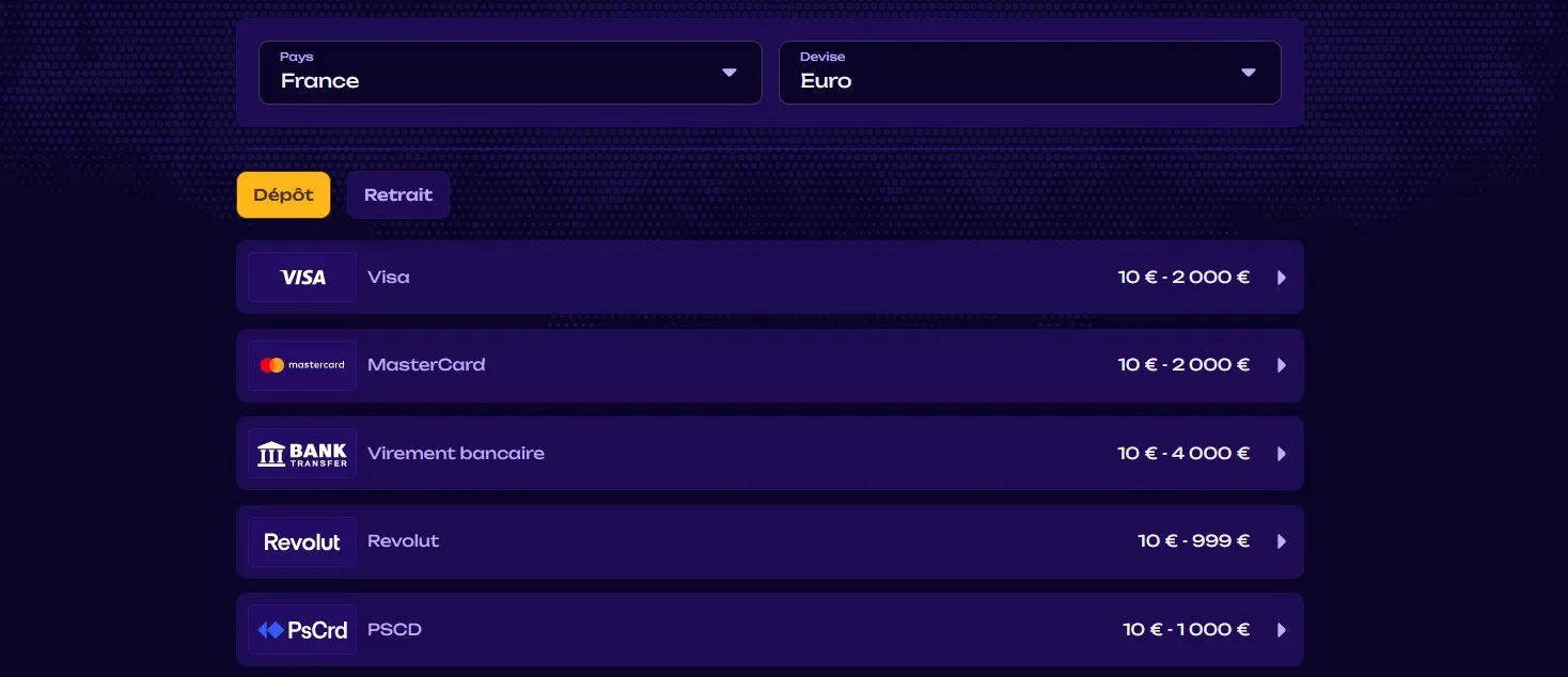 X3Bet Casino Dépôts et retraits